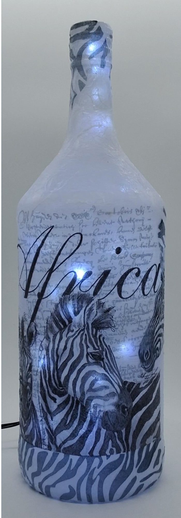 African Zebras- Hand Made Electric Lamp (Large Spirit Bottle)