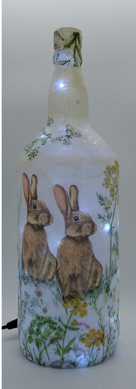 Cute Bunny Rabbits - Large Hand Made Lamp (Large Spirit Bottle)