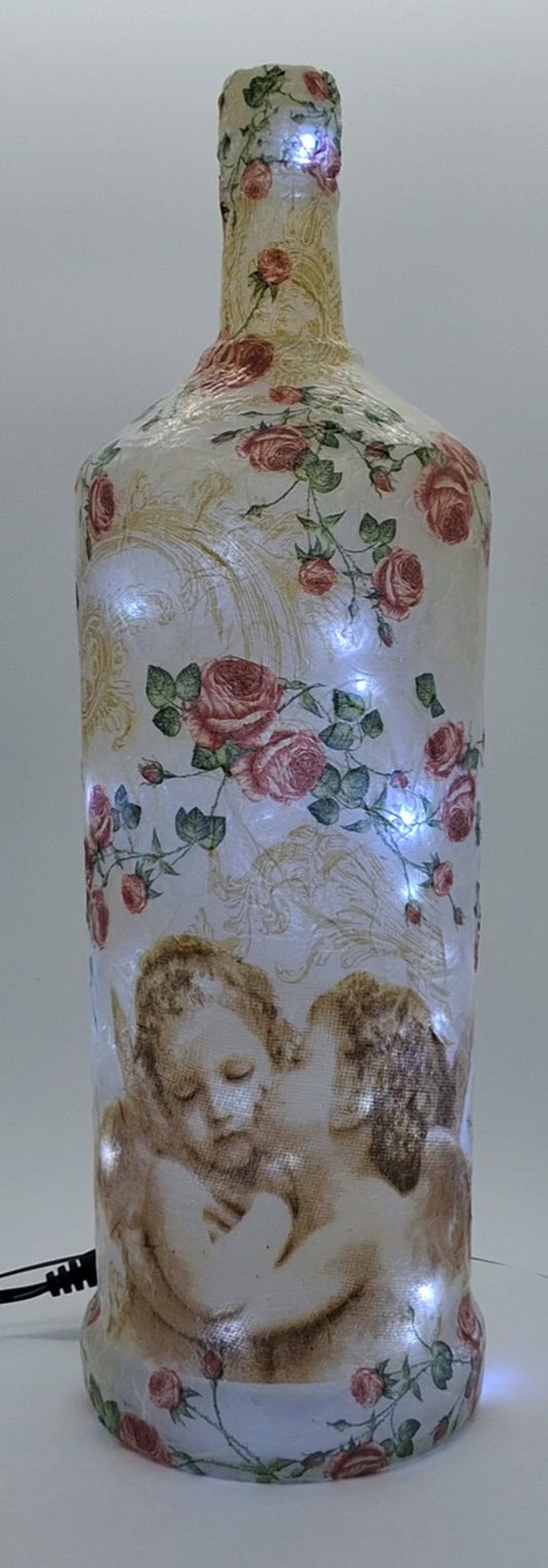 Cute Cherubs- Hand Made Electric Lamp (Large Spirit Bottle)