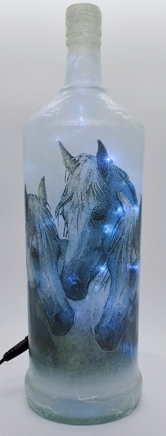 Group of Grey Horses - Hand Made Electric Bottle Lamp