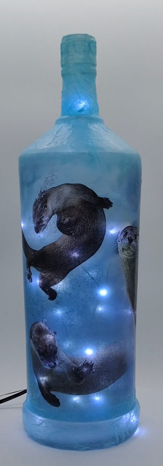 Otters - Large Hand Made Lamp (Large Spirit Bottle)